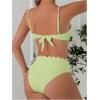 imageMakeMeChic Womens 2 Piece Bikini Set Textured Pearl Beaded Strap Scallop Trim High Waist SwimsuitMint Green