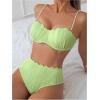 imageMakeMeChic Womens 2 Piece Bikini Set Textured Pearl Beaded Strap Scallop Trim High Waist SwimsuitMint Green
