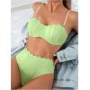 imageMakeMeChic Womens 2 Piece Bikini Set Textured Pearl Beaded Strap Scallop Trim High Waist SwimsuitMint Green