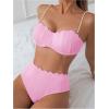 imageMakeMeChic Womens 2 Piece Bikini Set Textured Pearl Beaded Strap Scallop Trim High Waist SwimsuitPink
