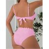 imageMakeMeChic Womens 2 Piece Bikini Set Textured Pearl Beaded Strap Scallop Trim High Waist SwimsuitPink