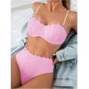 imageMakeMeChic Womens 2 Piece Bikini Set Textured Pearl Beaded Strap Scallop Trim High Waist SwimsuitPink