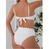 imageMakeMeChic Womens 2 Piece Bikini Set Textured Pearl Beaded Strap Scallop Trim High Waist SwimsuitWhite