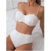 imageMakeMeChic Womens 2 Piece Bikini Set Textured Pearl Beaded Strap Scallop Trim High Waist SwimsuitWhite