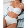 imageMakeMeChic Womens 2 Piece Bikini Set Textured Pearl Beaded Strap Scallop Trim High Waist SwimsuitWhite