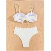 imageMakeMeChic Womens 2 Piece Bikini Set Textured Pearl Beaded Strap Scallop Trim High Waist SwimsuitWhite