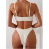 imageMakeMeChic Womens 2 Piece Bikini Set Tie Front Spaghetti Strap High Cut Swimsuits Bathing SuitBeige