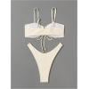 imageMakeMeChic Womens 2 Piece Bikini Set Tie Front Spaghetti Strap High Cut Swimsuits Bathing SuitBeige