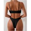 imageMakeMeChic Womens 2 Piece Bikini Set Tie Front Spaghetti Strap High Cut Swimsuits Bathing SuitBlack