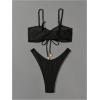 imageMakeMeChic Womens 2 Piece Bikini Set Tie Front Spaghetti Strap High Cut Swimsuits Bathing SuitBlack