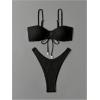 imageMakeMeChic Womens 2 Piece Bikini Set Tie Front Spaghetti Strap High Cut Swimsuits Bathing SuitBlack