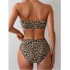 imageMakeMeChic Womens 2 Piece Bikini Sets Leopard Print Bandeau Wireless Bathing Suit High Waist Strapless SwimsuitBrown