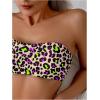 imageMakeMeChic Womens 2 Piece Bikini Sets Leopard Print Bandeau Wireless Bathing Suit High Waist Strapless SwimsuitMulticolor