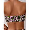 imageMakeMeChic Womens 2 Piece Bikini Sets Leopard Print Bandeau Wireless Bathing Suit High Waist Strapless SwimsuitMulticolor