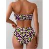 imageMakeMeChic Womens 2 Piece Bikini Sets Leopard Print Bandeau Wireless Bathing Suit High Waist Strapless SwimsuitMulticolor
