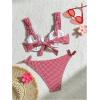imageMakeMeChic Womens 2 Piece Plaid Bikini Sets Gingham Print Bow Knot Backless Swimsuits High Waist Bathing SuitRed