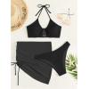 imageMakeMeChic Womens 3 Piece Bathing Suits Halter Ring Bikini Set with Cover Up SkirtsBlack 1