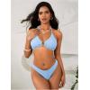 imageMakeMeChic Womens 3 Piece Bathing Suits Halter Ring Bikini Set with Cover Up SkirtsBlue
