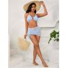 imageMakeMeChic Womens 3 Piece Bathing Suits Halter Ring Bikini Set with Cover Up SkirtsBlue