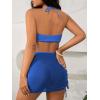 imageMakeMeChic Womens 3 Piece Bathing Suits Halter Ring Bikini Set with Cover Up SkirtsBlue C