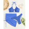 imageMakeMeChic Womens 3 Piece Bathing Suits Halter Ring Bikini Set with Cover Up SkirtsBlue a