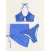 imageMakeMeChic Womens 3 Piece Bathing Suits Halter Ring Bikini Set with Cover Up SkirtsBlue a