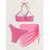 imageMakeMeChic Womens 3 Piece Bathing Suits Halter Ring Bikini Set with Cover Up SkirtsCoral Pink