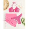 imageMakeMeChic Womens 3 Piece Bathing Suits Halter Ring Bikini Set with Cover Up SkirtsCoral Pink
