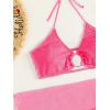 imageMakeMeChic Womens 3 Piece Bathing Suits Halter Ring Bikini Set with Cover Up SkirtsCoral Pink