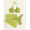 imageMakeMeChic Womens 3 Piece Bathing Suits Halter Ring Bikini Set with Cover Up SkirtsGreen