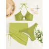 imageMakeMeChic Womens 3 Piece Bathing Suits Halter Ring Bikini Set with Cover Up SkirtsGreen