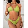 imageMakeMeChic Womens 3 Piece Bathing Suits Halter Ring Bikini Set with Cover Up SkirtsGreen a