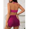 imageMakeMeChic Womens 3 Piece Bathing Suits Halter Ring Bikini Set with Cover Up SkirtsHot Pink B