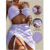 imageMakeMeChic Womens 3 Piece Bathing Suits Halter Ring Bikini Set with Cover Up SkirtsLilac Purple 2