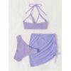 imageMakeMeChic Womens 3 Piece Bathing Suits Halter Ring Bikini Set with Cover Up SkirtsLilac Purple 2