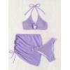 imageMakeMeChic Womens 3 Piece Bathing Suits Halter Ring Bikini Set with Cover Up SkirtsLilac Purple B