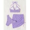 imageMakeMeChic Womens 3 Piece Bathing Suits Halter Ring Bikini Set with Cover Up SkirtsLilac Purple B