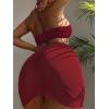 imageMakeMeChic Womens 3 Piece Bathing Suits Halter Ring Bikini Set with Cover Up SkirtsMaroon