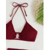 imageMakeMeChic Womens 3 Piece Bathing Suits Halter Ring Bikini Set with Cover Up SkirtsMaroon