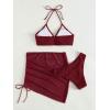 imageMakeMeChic Womens 3 Piece Bathing Suits Halter Ring Bikini Set with Cover Up SkirtsMaroon