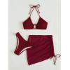 imageMakeMeChic Womens 3 Piece Bathing Suits Halter Ring Bikini Set with Cover Up SkirtsMaroon