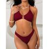 imageMakeMeChic Womens 3 Piece Bathing Suits Halter Ring Bikini Set with Cover Up SkirtsMaroon a
