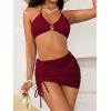 imageMakeMeChic Womens 3 Piece Bathing Suits Halter Ring Bikini Set with Cover Up SkirtsMaroon a