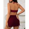 imageMakeMeChic Womens 3 Piece Bathing Suits Halter Ring Bikini Set with Cover Up SkirtsMaroon a
