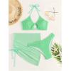 imageMakeMeChic Womens 3 Piece Bathing Suits Halter Ring Bikini Set with Cover Up SkirtsMint Green 2