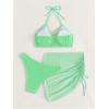 imageMakeMeChic Womens 3 Piece Bathing Suits Halter Ring Bikini Set with Cover Up SkirtsMint Green 2