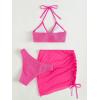 imageMakeMeChic Womens 3 Piece Bathing Suits Halter Ring Bikini Set with Cover Up SkirtsPink