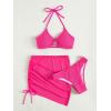 imageMakeMeChic Womens 3 Piece Bathing Suits Halter Ring Bikini Set with Cover Up SkirtsPink