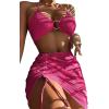 imageMakeMeChic Womens 3 Piece Bathing Suits Halter Ring Bikini Set with Cover Up SkirtsPink B