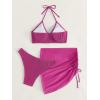 imageMakeMeChic Womens 3 Piece Bathing Suits Halter Ring Bikini Set with Cover Up SkirtsPlain Purple